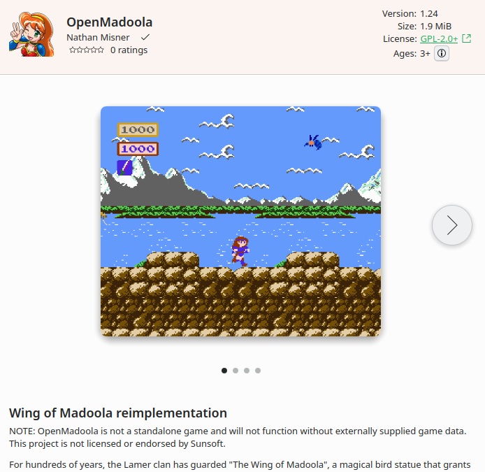 OpenMadoola Flathub listing viewed in KDE Discover